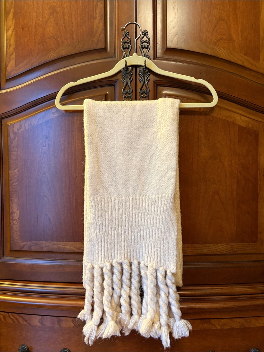 Anthropologie Soft Cream Braided Fringe Scarf